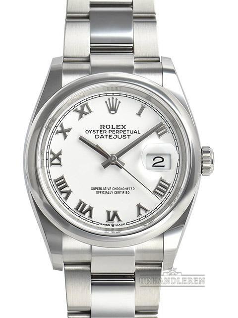 Rolex Datejust 36, Hvid, Romersk, Oyster, 126200
