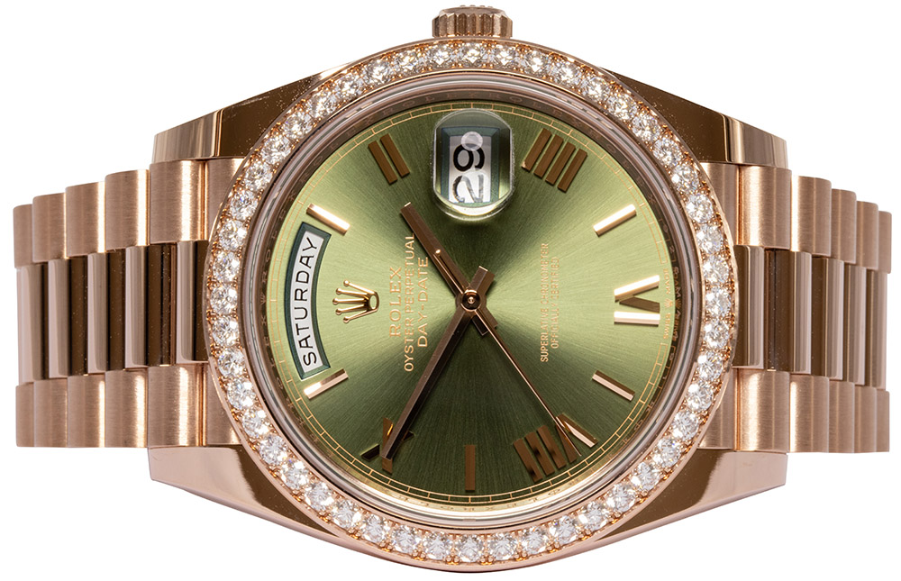 Rolex Day-Date, Everose, Olive Green, 40mm, Diamant