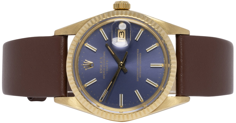 Rolex Oyster Perpetual Date 34, Lilla, Guld, Læder