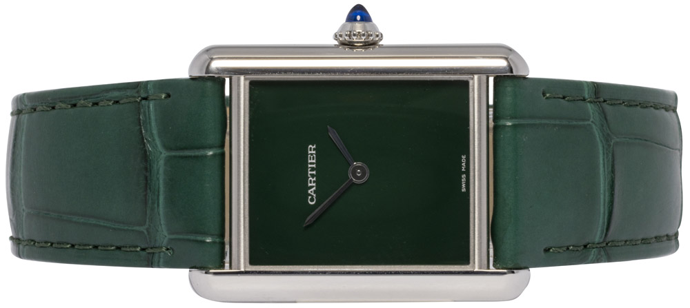 Must de Cartier Tank, Grøn, Stål, Krokodilleskind