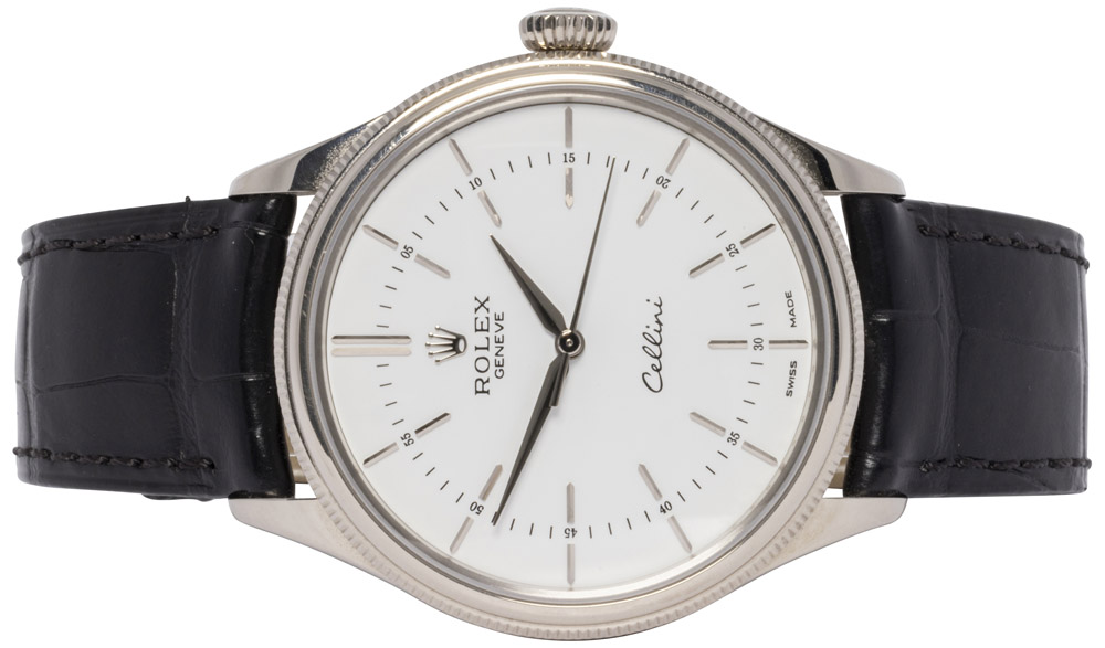 Rolex Cellini 39, Hvid, Hvidguld, Læder