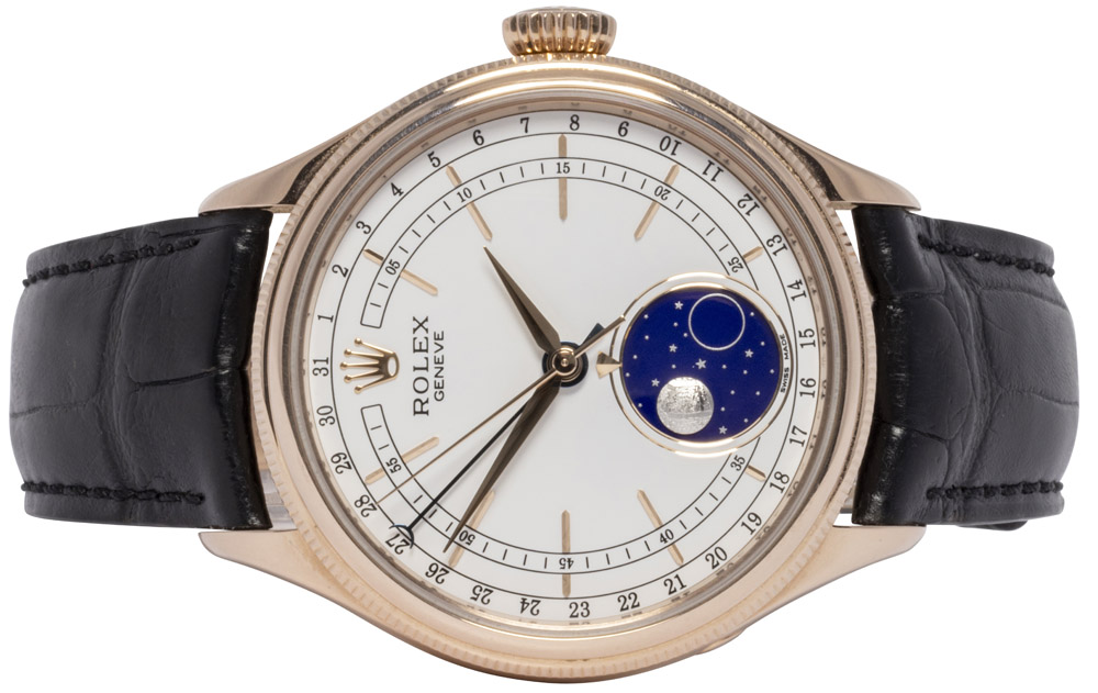 Rolex Cellini Moonphase 39, Hvid, Everose, Læder