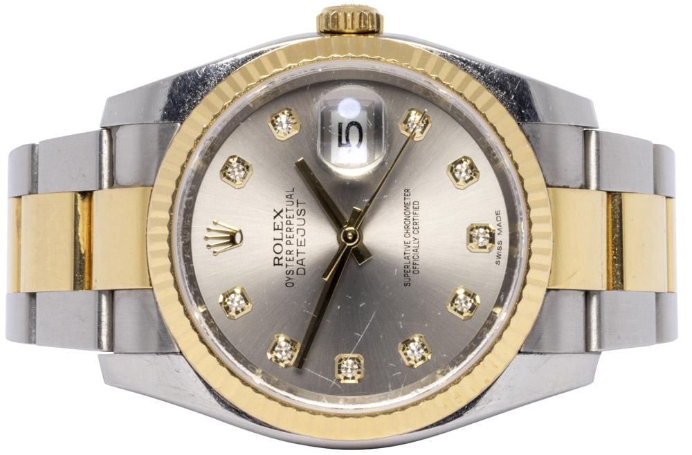 Rolex Datejust 36, Sølv, Diamant, Guld / Stål, Oyster