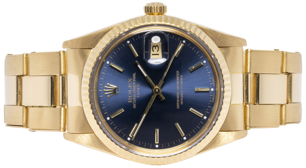 Rolex Oyster Perpetual Date 34, Blå, Guld, Oyster