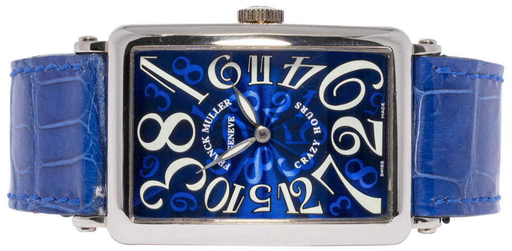 Franck Muller Long Island Crazy Hours, Blå, Hvidguld, Læder