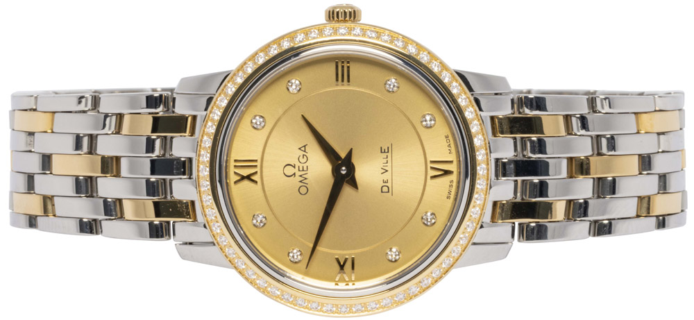 Omega De Ville Prestige 27.4, Champagne, Diamant, Guld / Stål