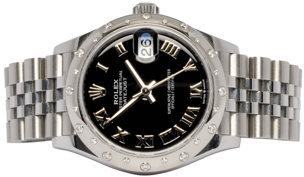 Rolex Datejust 31, Sort, Romer, Diamant, Stål, Jubilee