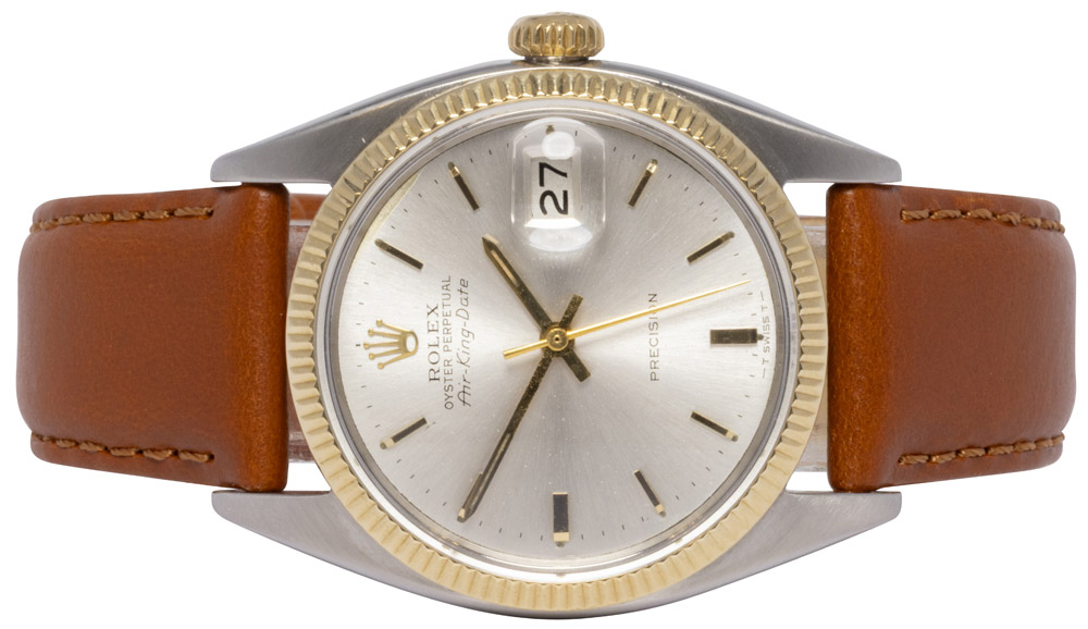 Rolex Air King Date 34, Sølv, Læder