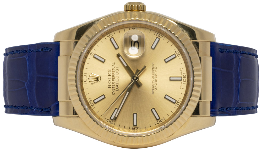 Rolex Datejust 36, Champagne, Guld, Læder