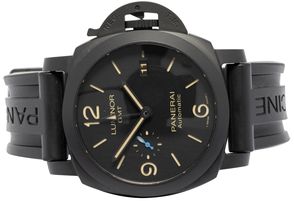 Panerai Luminor 3 Days GMT Automatic 44, Sort, Keramik, Gummi