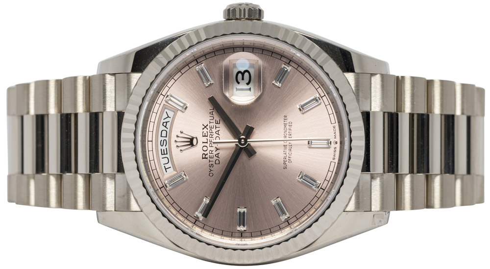 Rolex Day-Date 36, Pink, Baguette, Hvidguld, President