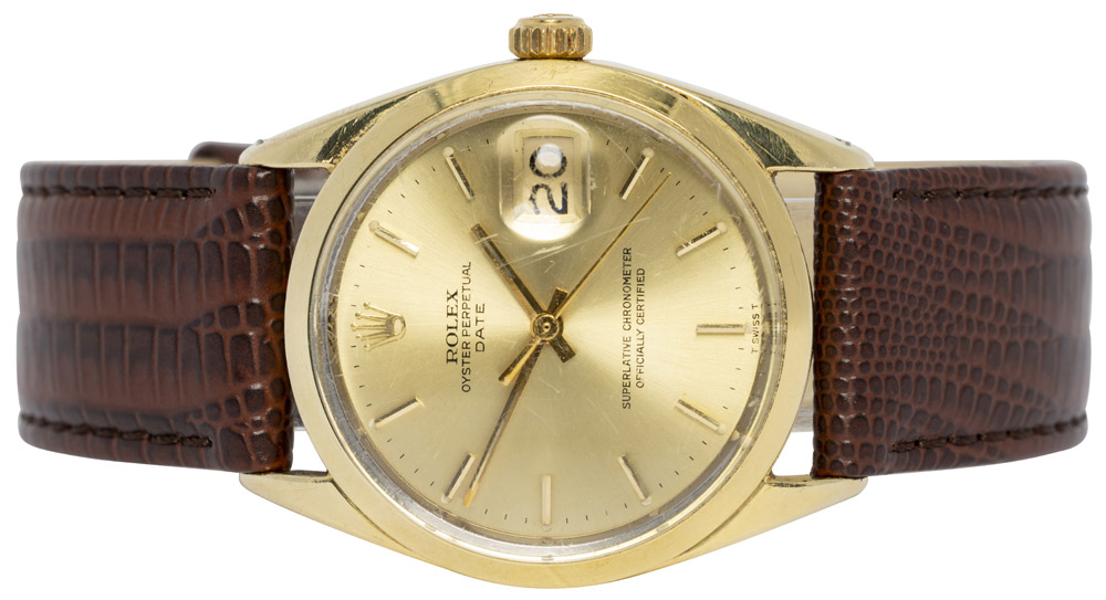 Rolex Oyster Perpetual Date 34, Guld, Læder