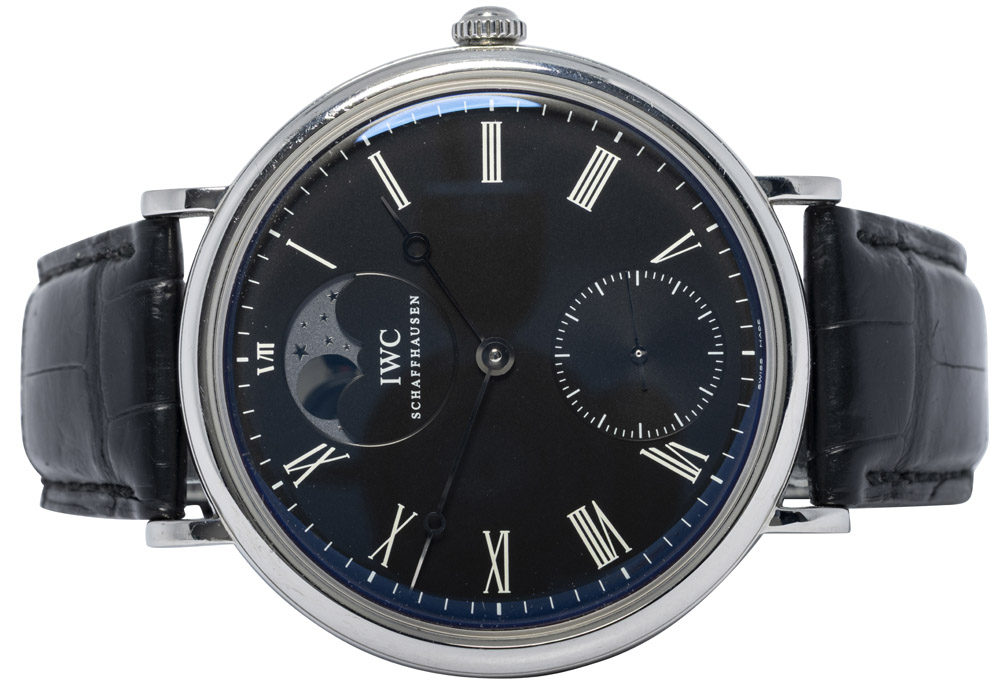 IWC Portofino Hand-Wound Moonphase 46, Sort, Stål, Læder
