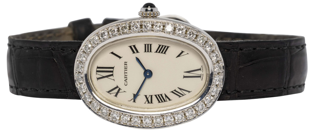 Cartier Baignoire 22, Hvid, Hvidguld, Diamant, Læder