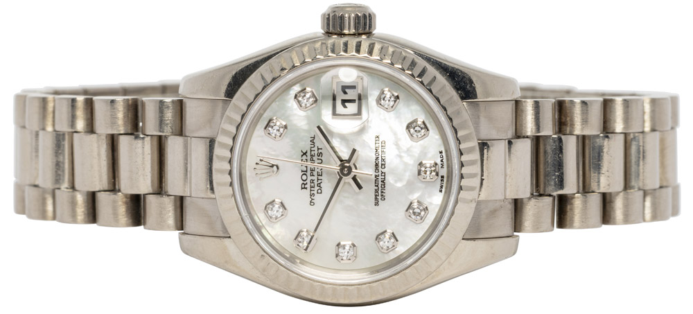 Rolex Lady-Datejust 26, MOP, Diamant, Hvidguld, President
