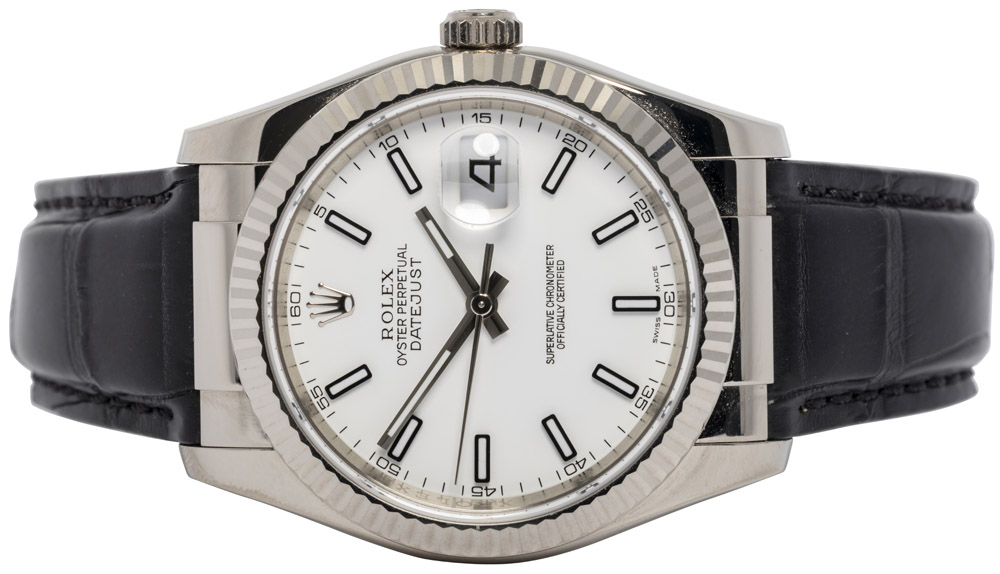 Rolex Datejust 36, Hvid, Hvidguld, Læder