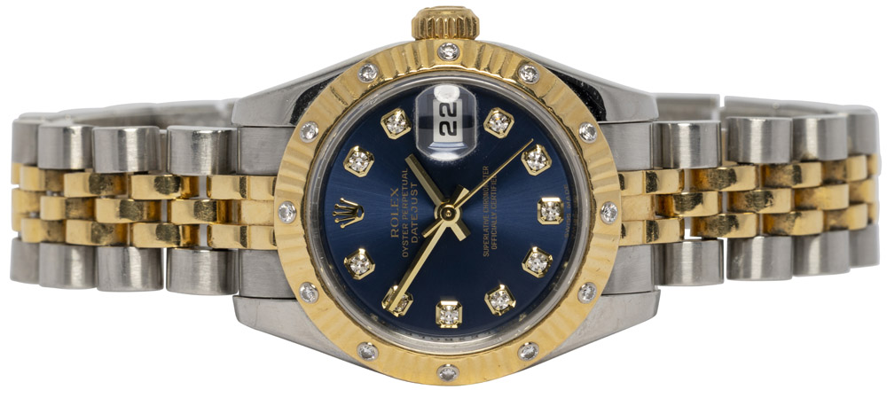 Rolex Lady-Datejust 26, Blå, Diamant, Guld/Stål, Jubilee