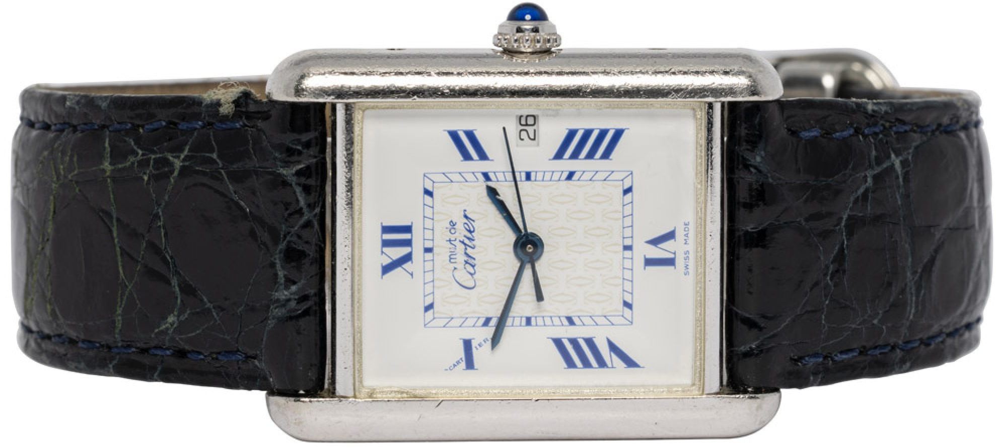 Cartier Tank 25x33, Hvid, Stål, Læder