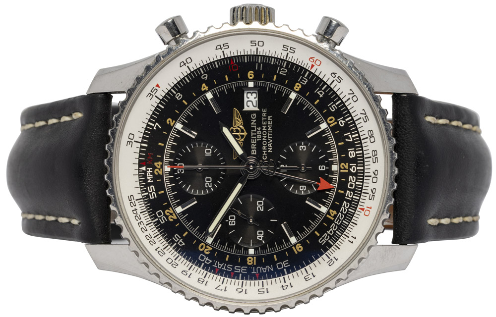 Breitling Navitimer GMT 46, Sort, Stål, Læder