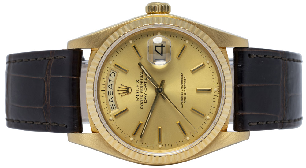 Rolex Day-Date 36, Champagne, Guld, Læder