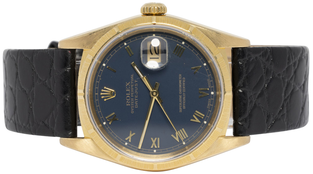 Rolex Datejust 36, Blå, Romer, Guld, Læder