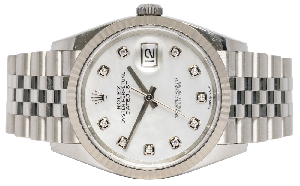 Rolex Datejust 36, Perlemor, Diamant, Stål, Jubilee