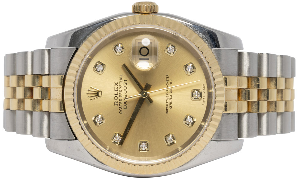 Rolex Datejust 36, Champagne, Diamant, Guld/Stål, Superjubilee